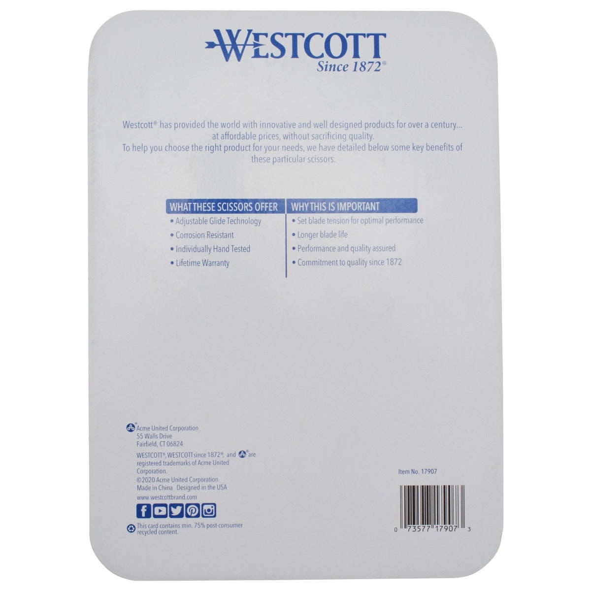 Westcott 8" Straight Stainless Steel Glide Scissors, Durable Stainless Steel, 3-Pack