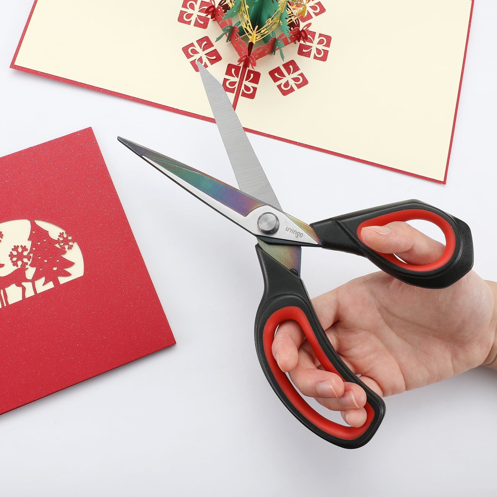 LIVINGO Fabric Scissors, 2 Pack Professional Titanium Sharp Heavy Duty Shears 9.5" / 8.5" Red