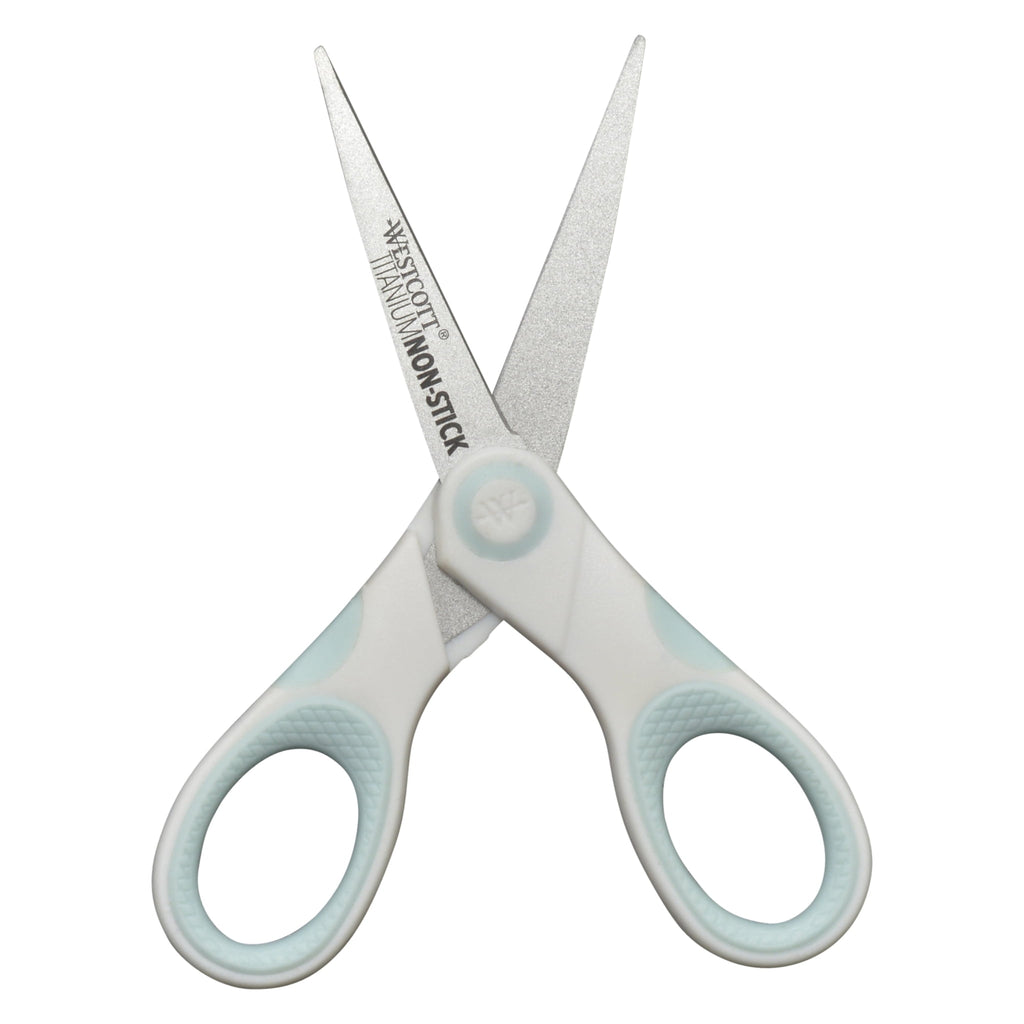 Westcott Carbo Titanium, Non-Stick Scissors, 5", for Craft, White/Blue, 1-Count