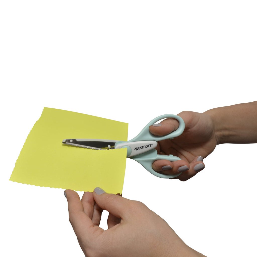 Westcott Crafting Scissors, Paper Edging, 6", Majestic/Pinking Patterns, for Craft, Blue/White, 2-Pack