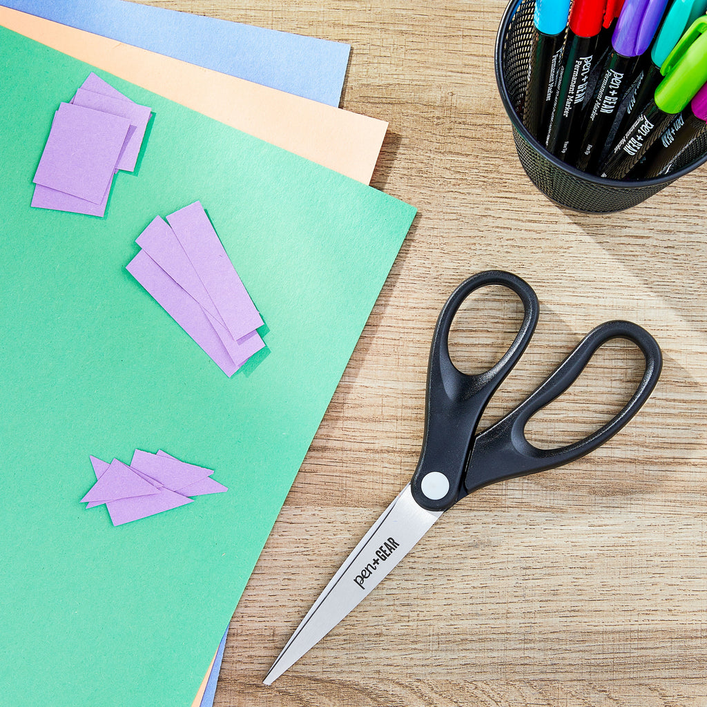 Pen+Gear 8-inch All-Purpose Stainless-Steel Scissors, Pointed, School Supplies, Black