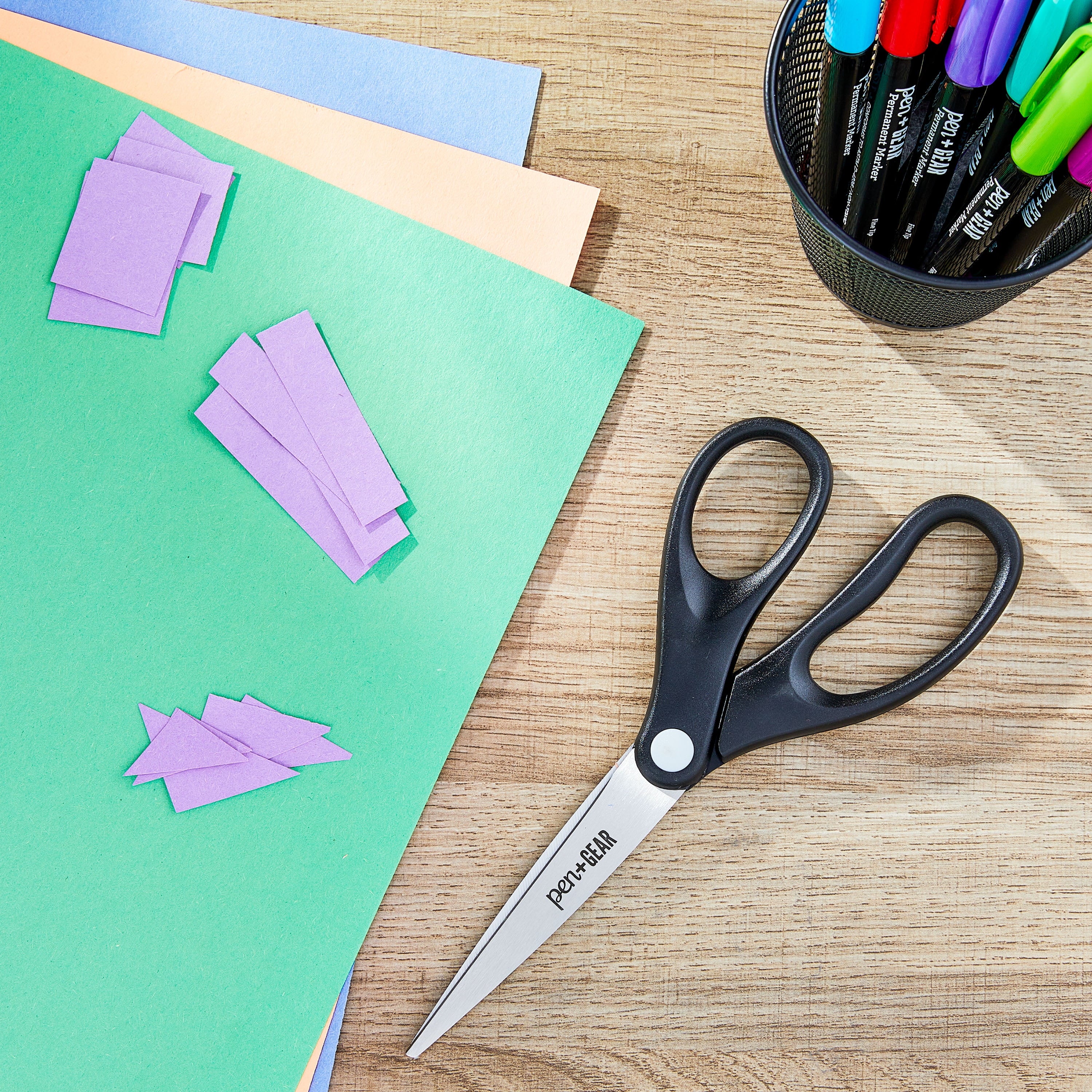 Pen+Gear 8-inch All-Purpose Stainless-Steel Scissors, Pointed, School Supplies, Black