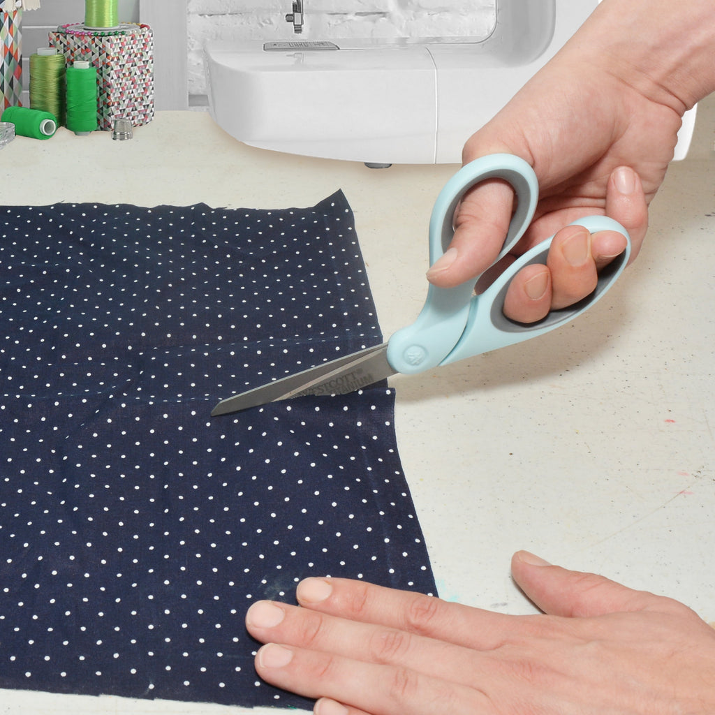 Westcott Titanium Bonded Sewing Scissors, 8", Bent, Blue, 1-Count