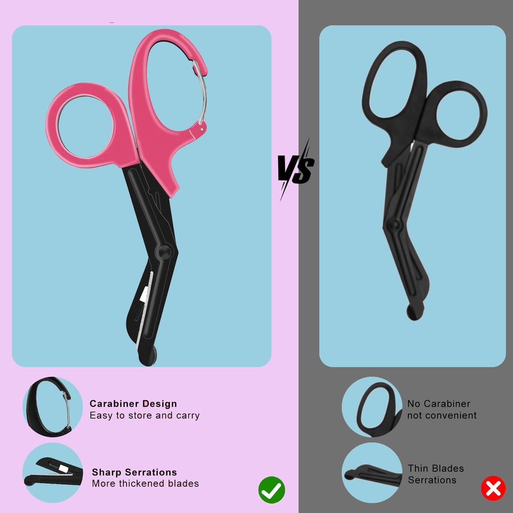 2 PACK Bandage Scissors, Fluoride-Coated Trauma Shears for Nurses,7.5" Non-Stick Stainless Steel Blades Nurses Scissors with Carabiner for Nurses, Doctors, and Nursing Students (Pink)