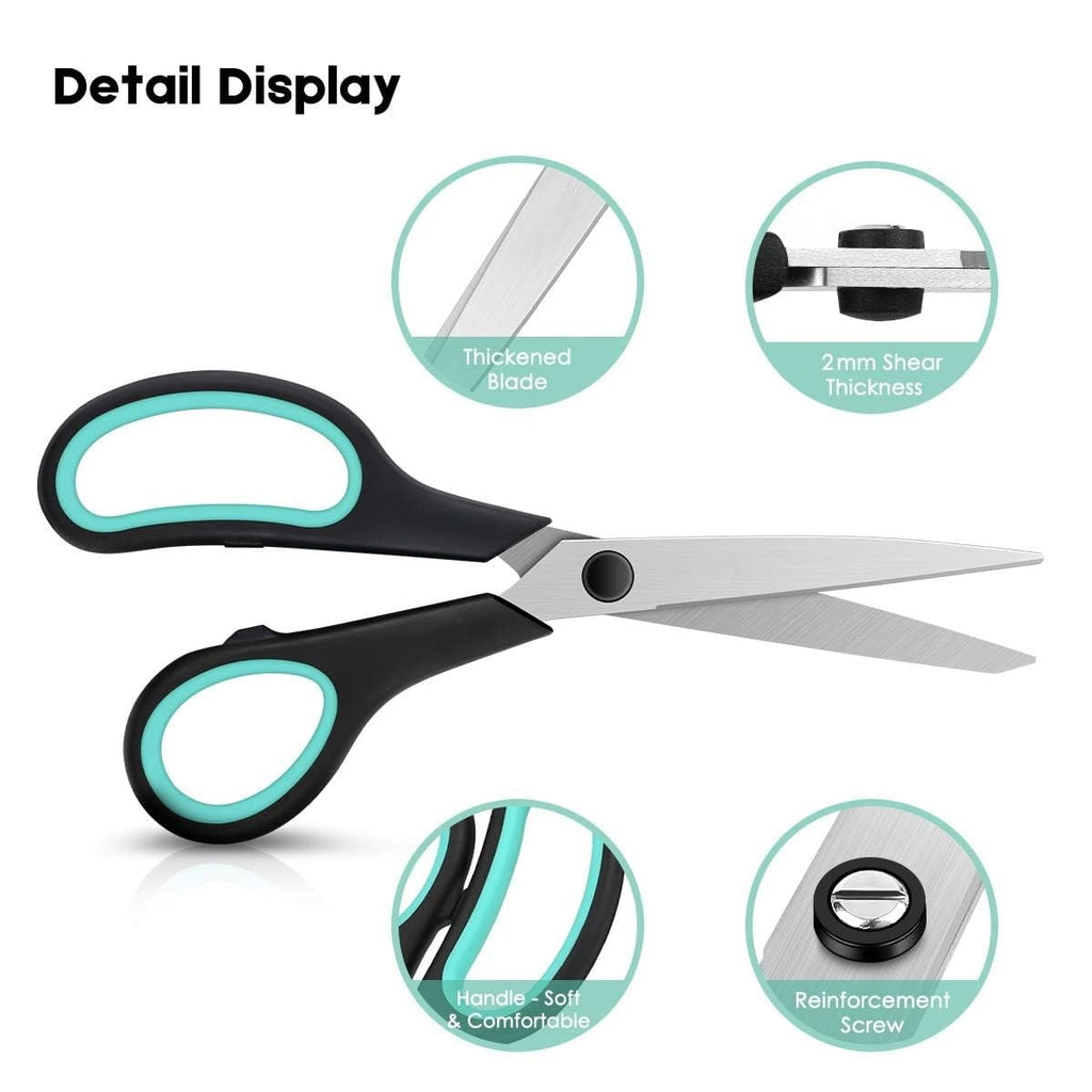 3-Pack 8" Heavy Duty Scissors with Ultra Sharp Blades and Comfort Grip Handles - For Office, Sewing, Handcraft Workshop, Home and Crafts, Etc.