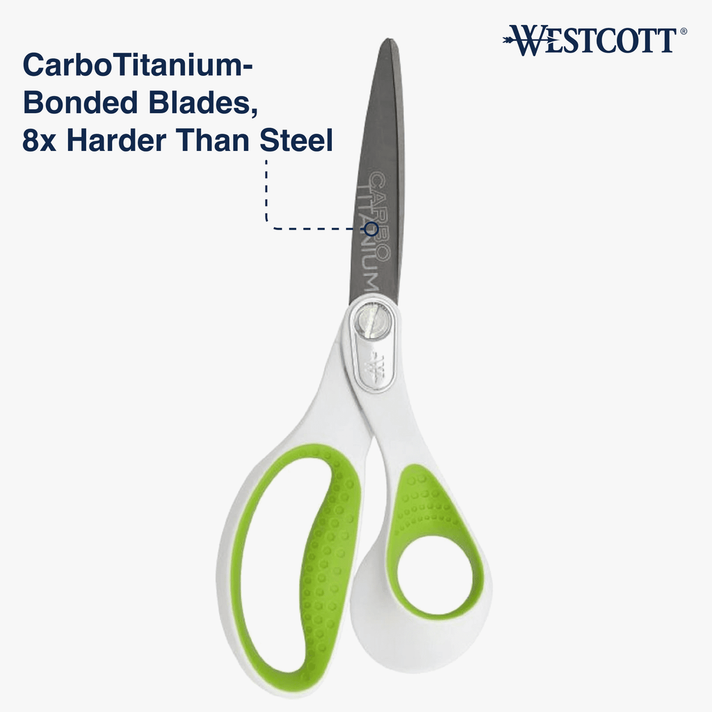 Westcott Carbo Titanium Straight Scissors, 8", Straight, for Office, High School Educational Level, White 1-Count