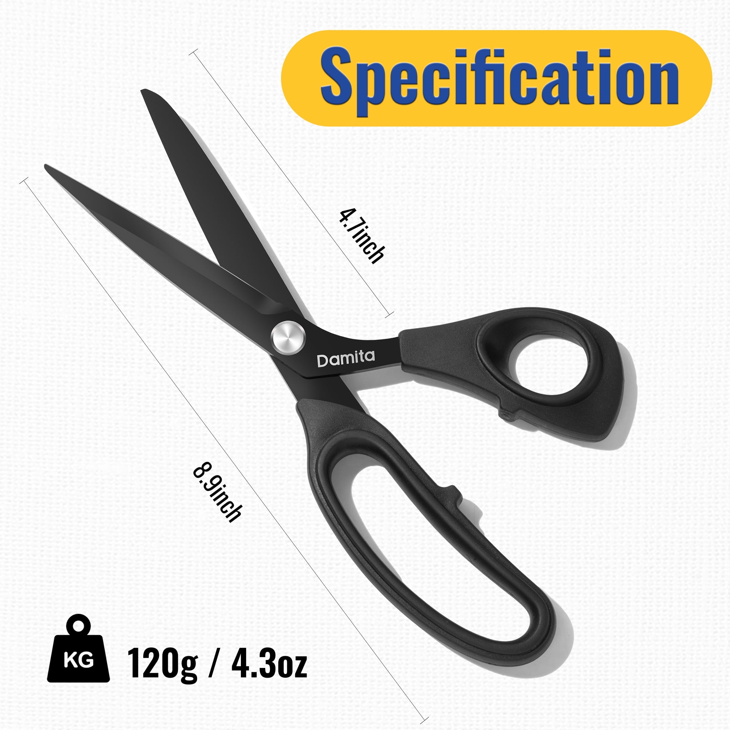 Damita 8.5" Heavy Duty Sewing Scissors - Black Titanium Coated, Premium Forged Fabric Scissors