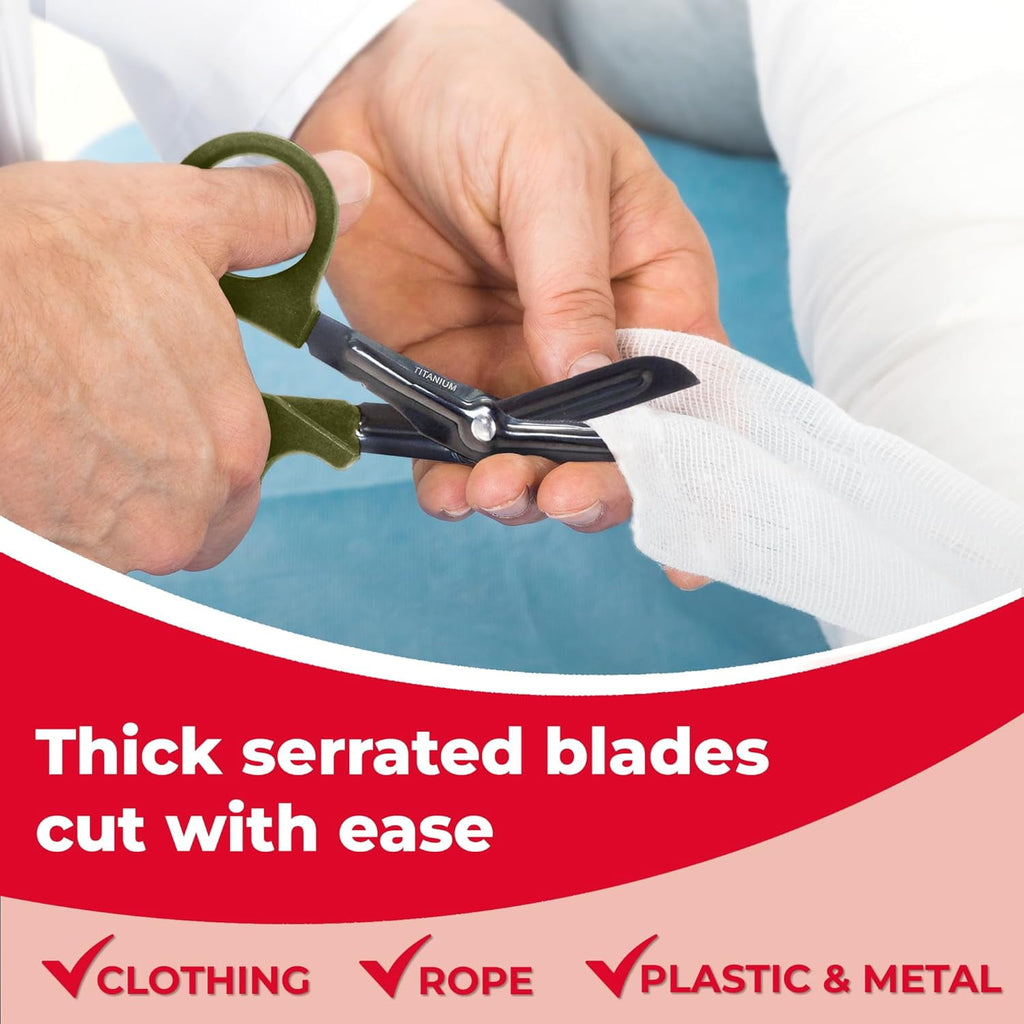 Ever Ready First Aid Autoclavable Titanium Bonded Bandage Shears 7 1/4" Bent - Olive Drab Green - 1 Pack