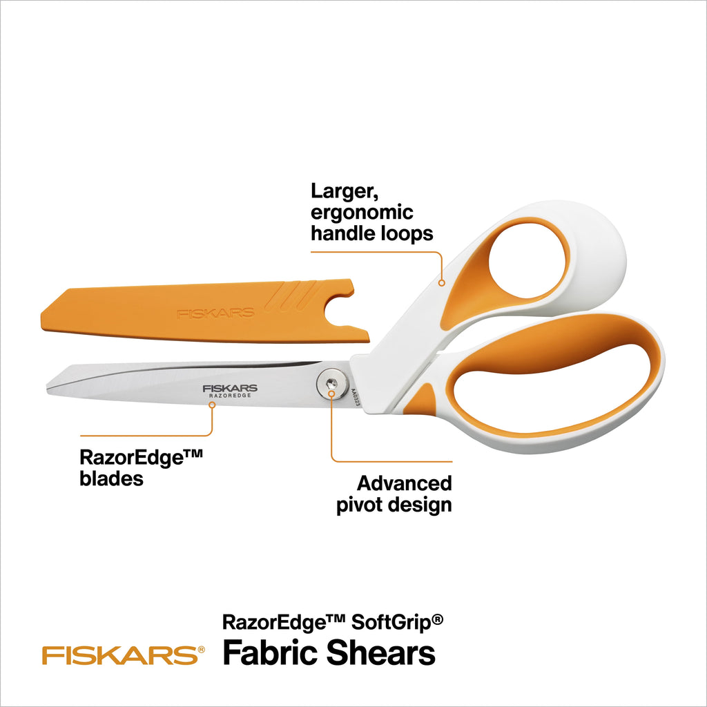 Fiskars 8" Razoredge Softgrip Fabric Scissors, Orange Shears