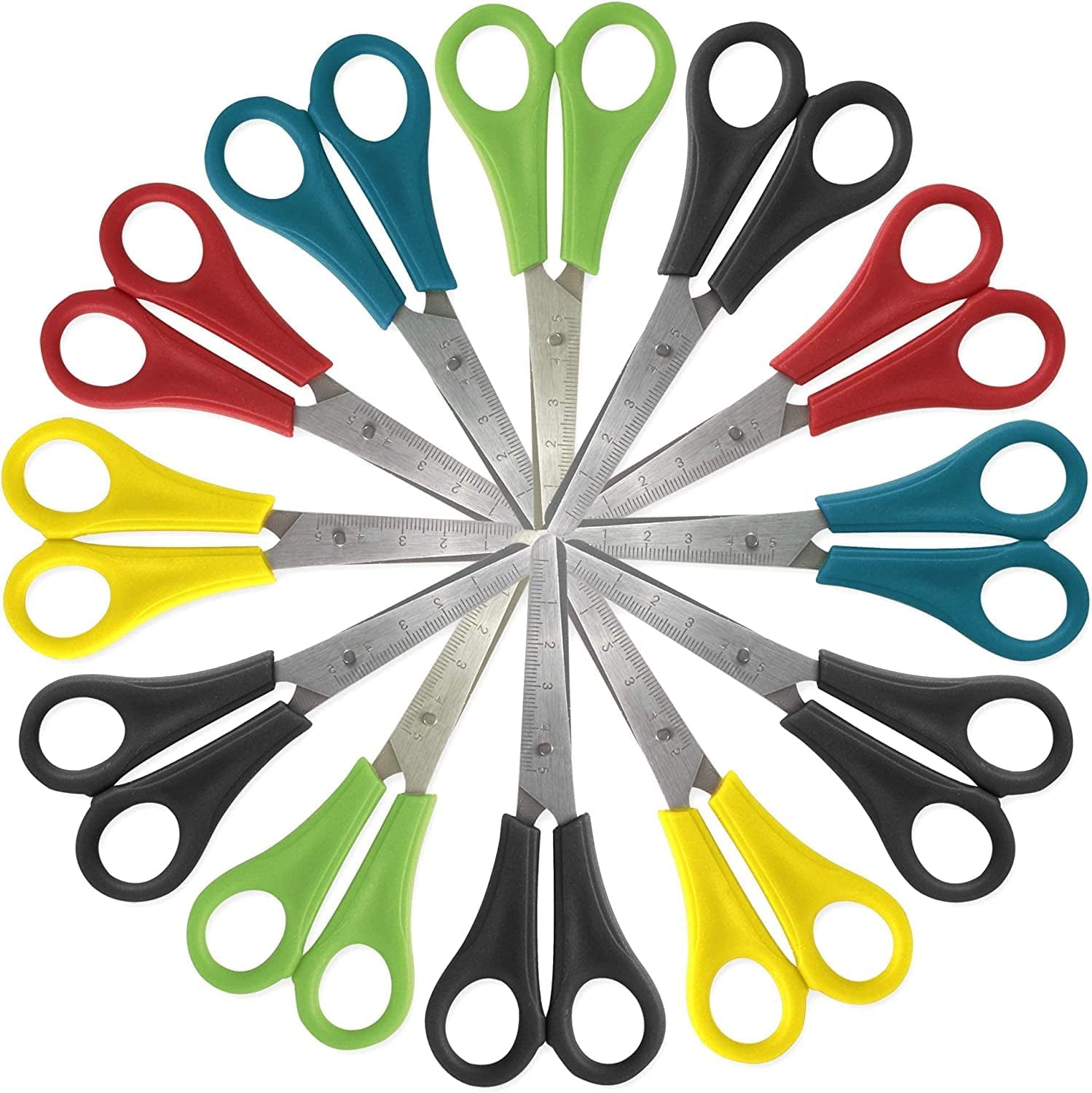 100 Pack of Bulk Wholesale 5 Inch Blunt Tip Safety Scissors for Arts and Crafts in Black, Red, Green, Blue and Yellow