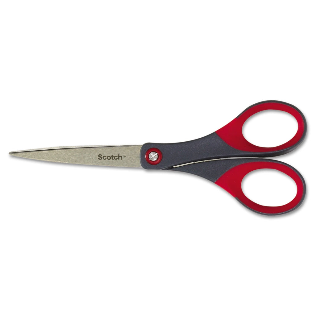 Scotch Precision Scissors, 8" Long, 3.25" Cut Length, Gray/Red OffSet Handle