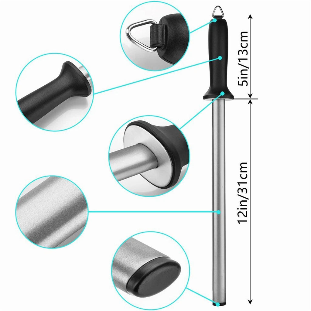 Pro 10" Diamond Knife Sharpener Rod Sharpening Tool For Kitchen Knives Scissors