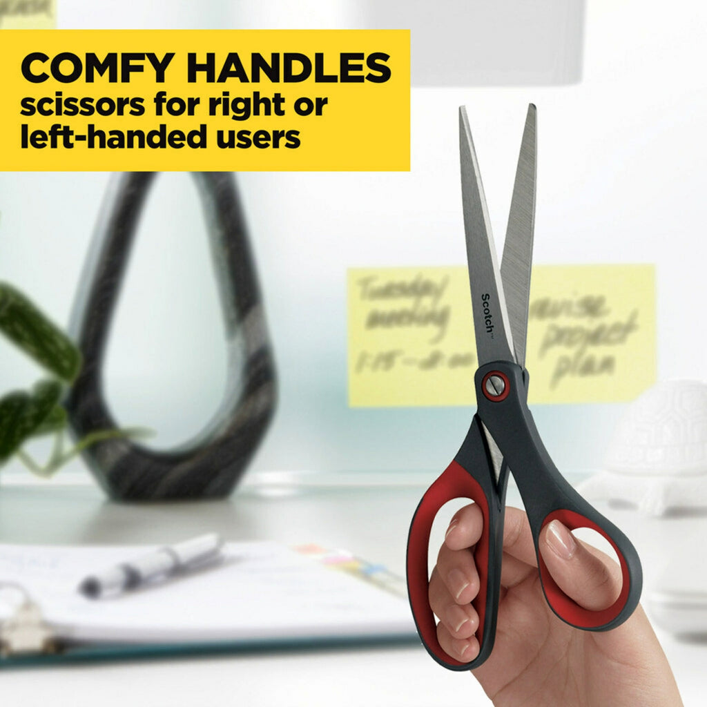 Scotch Precision Stainless Steel Crafting Scissors, 8", Pointed, Red & Gray