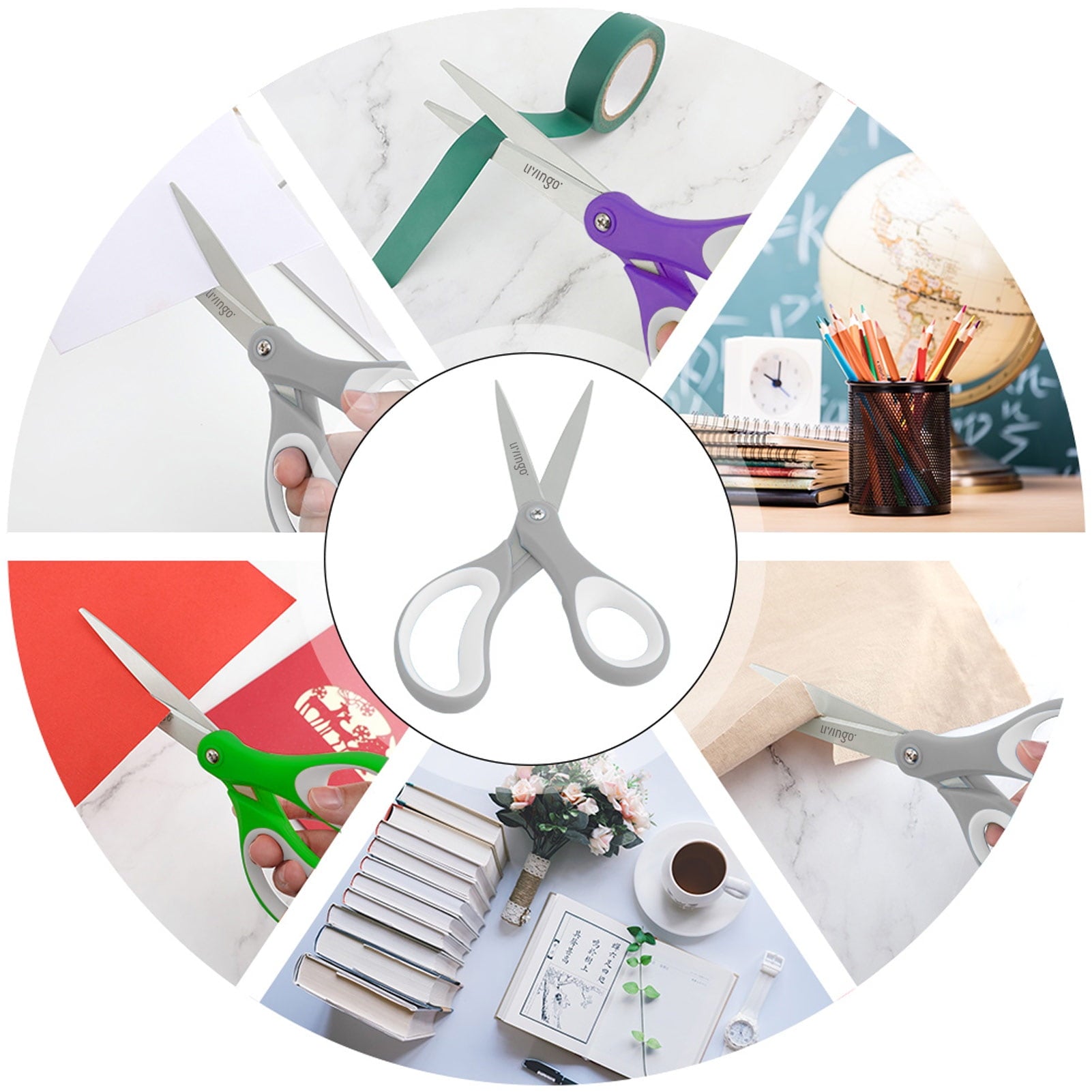 LIVINGO 36 Pack Office Scissors, 8” Sharp Bulk Scissors All Purpose Crafting Purple Green Gray