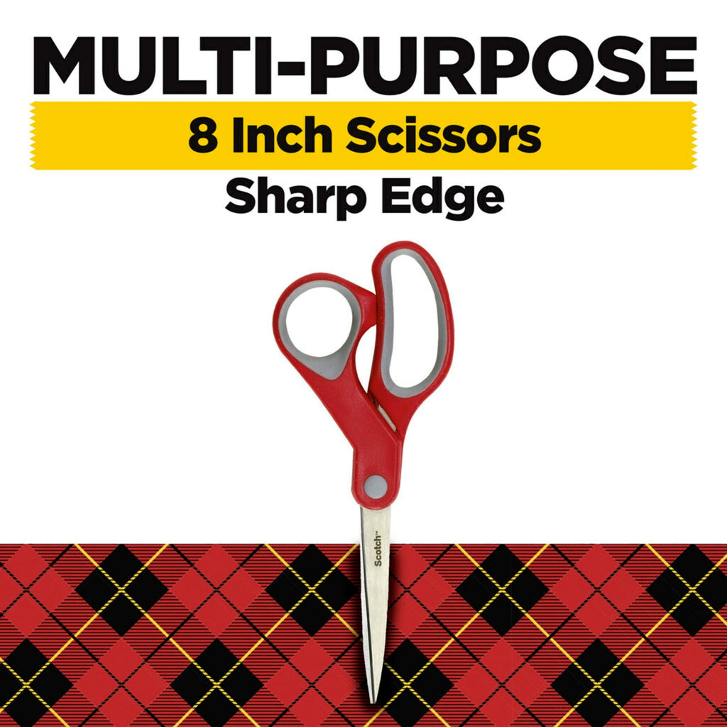 Scotch 8" Multipurpose Stainless Steel Scissors, 2 Pack, Red/Gray