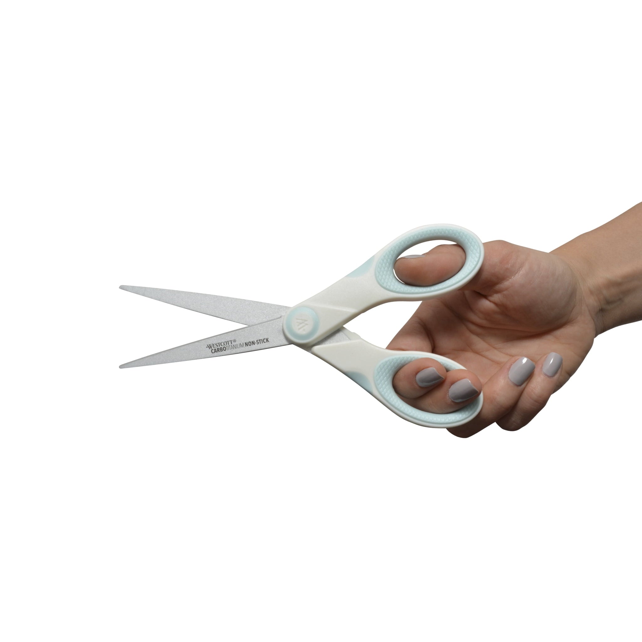 Westcott Crafting Scissors, Carbo Titanium Non-Stick, 8", 7", 5", High School, White/Blue, 3-Pack