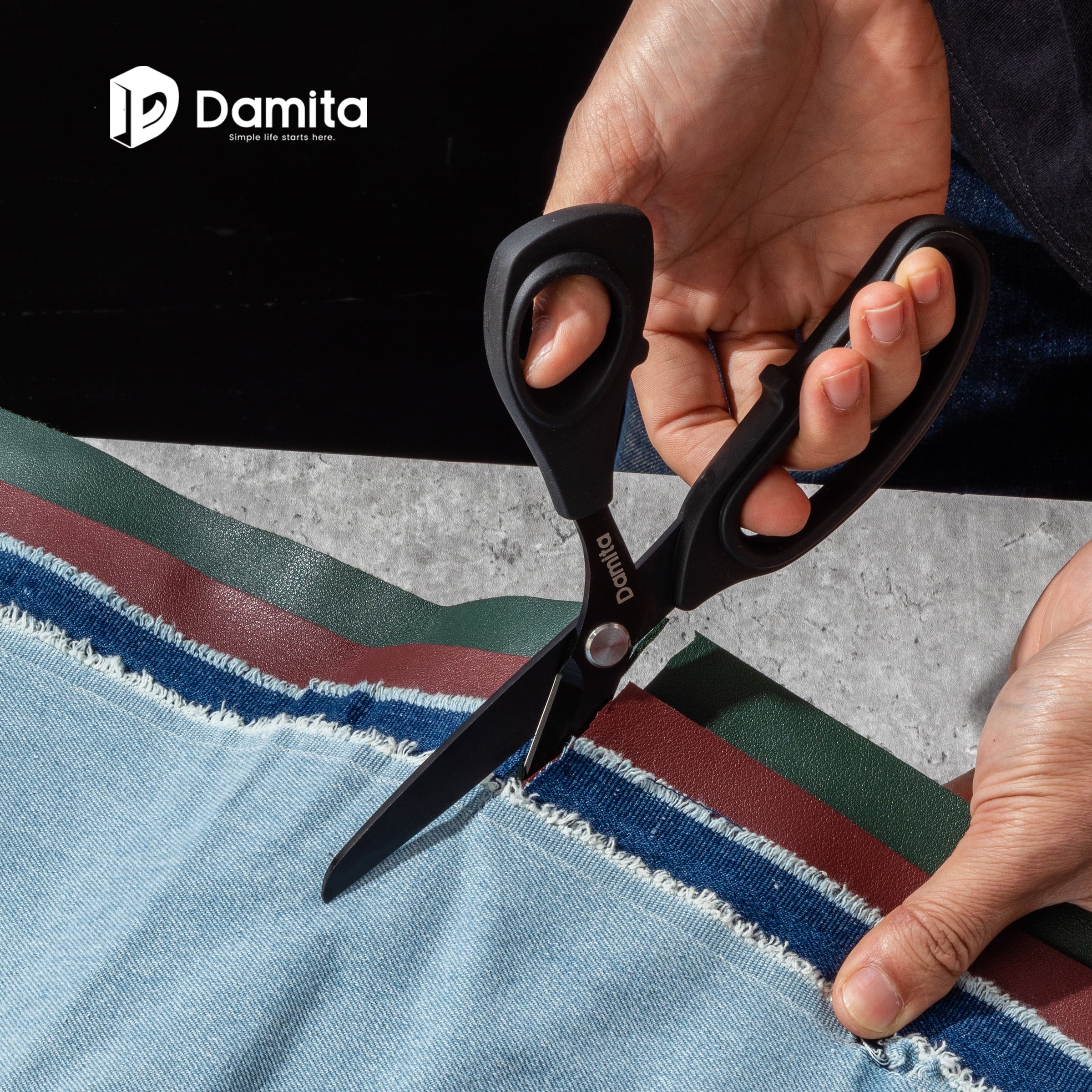 Damita 8.5" Heavy Duty Sewing Scissors - Black Titanium Coated, Premium Forged Fabric Scissors