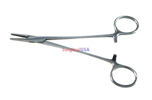 Crile Wood Needle Holder 6" Straight Serrated Jaws Ratchet Lock Ring Handles