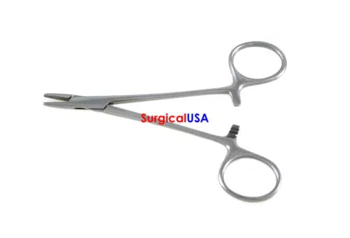 Derf Needle Holder 4.75" Straight Serrated Jaws Ratchet Lock Ring Handle