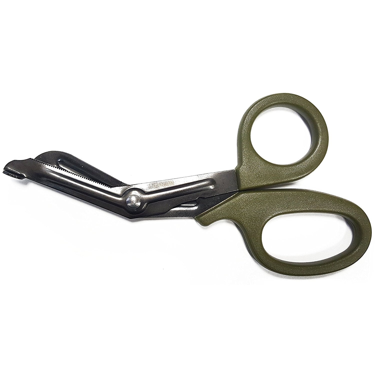 Ever Ready First Aid Autoclavable Titanium Bonded Bandage Shears 7 1/4" Bent - Olive Drab Green - 1 Pack