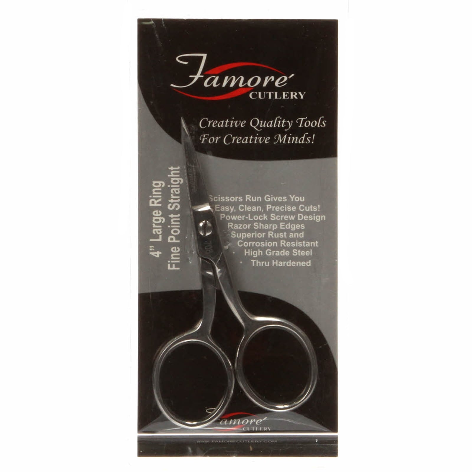 Famore 4 Inch Large Ring Fine Point Straight Embroidery Scissors