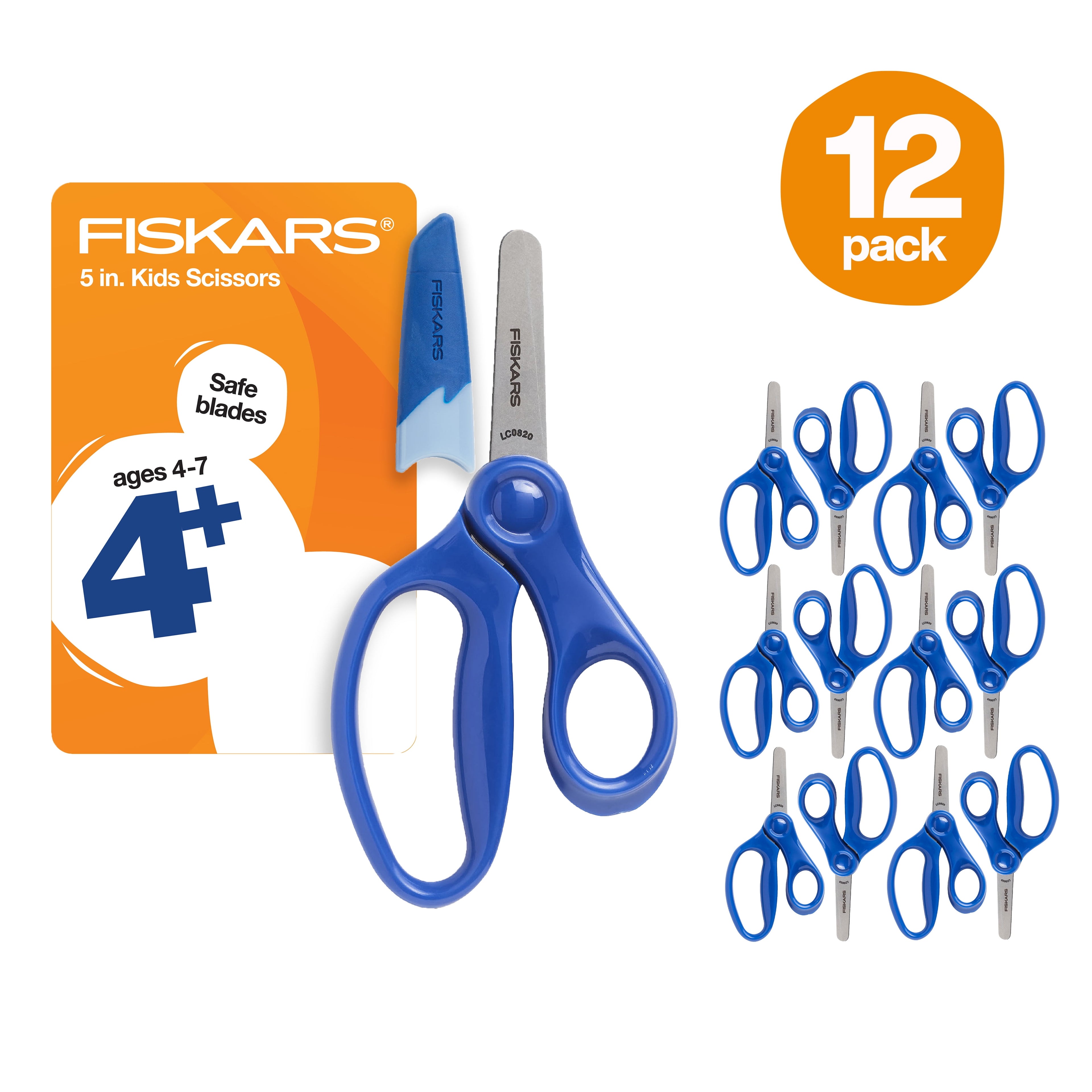 Fiskars (12 pack) 5" Blunt-tip Kids Scissor Ages 4-7, Blue, Elementary School Scissors