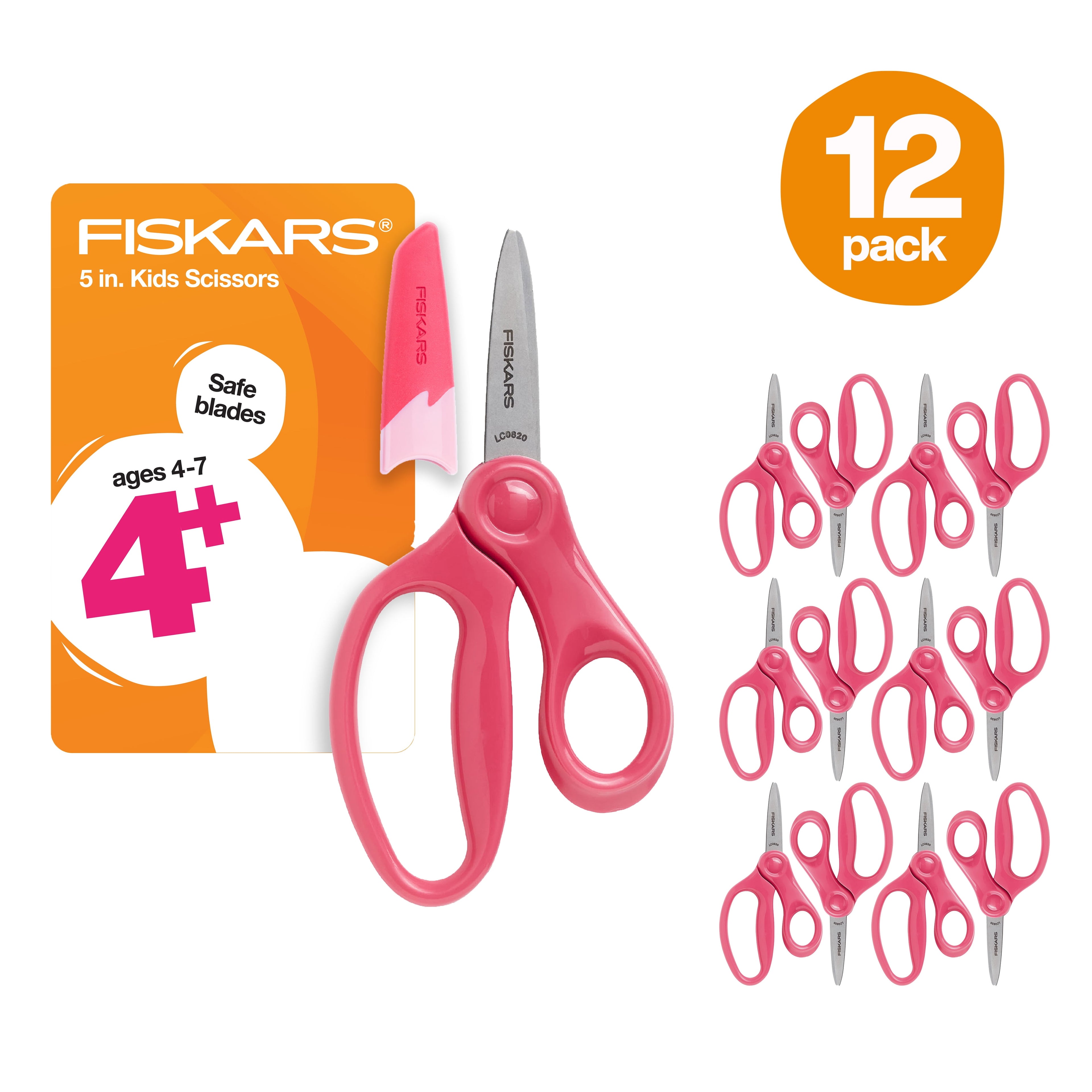 Fiskars (12 pack) 5" Pointed Kids Scissors Ages 4-7, Pink, Elementary School Scissors
