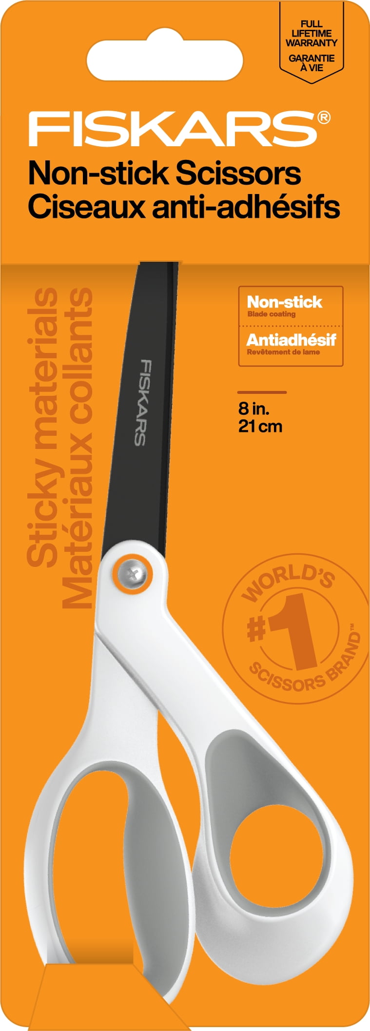 Fiskars 8" Non-Stick Titanium Scissors with Softgrip, Orange & Grey