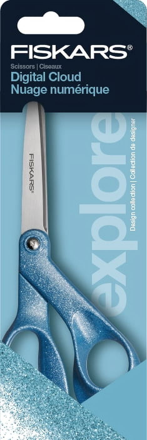 Fiskars 8" Fashion Glitter Explore Scissors, Digital Cloud, Light Blue