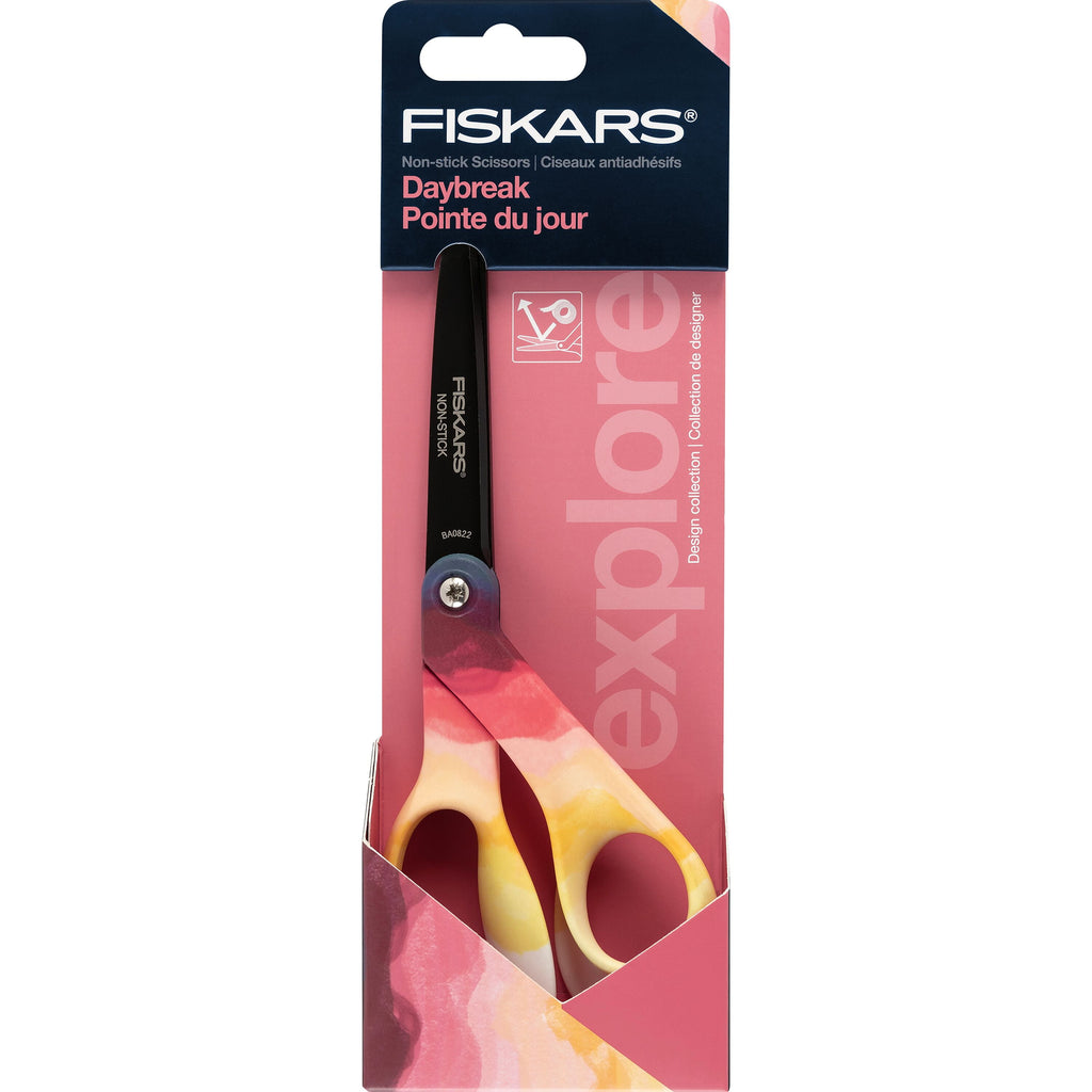 Fiskars Explore 8 inch Fashion Non-Stick Scissors, Daybreak, 1 Piece, Everyday Adult Scissors
