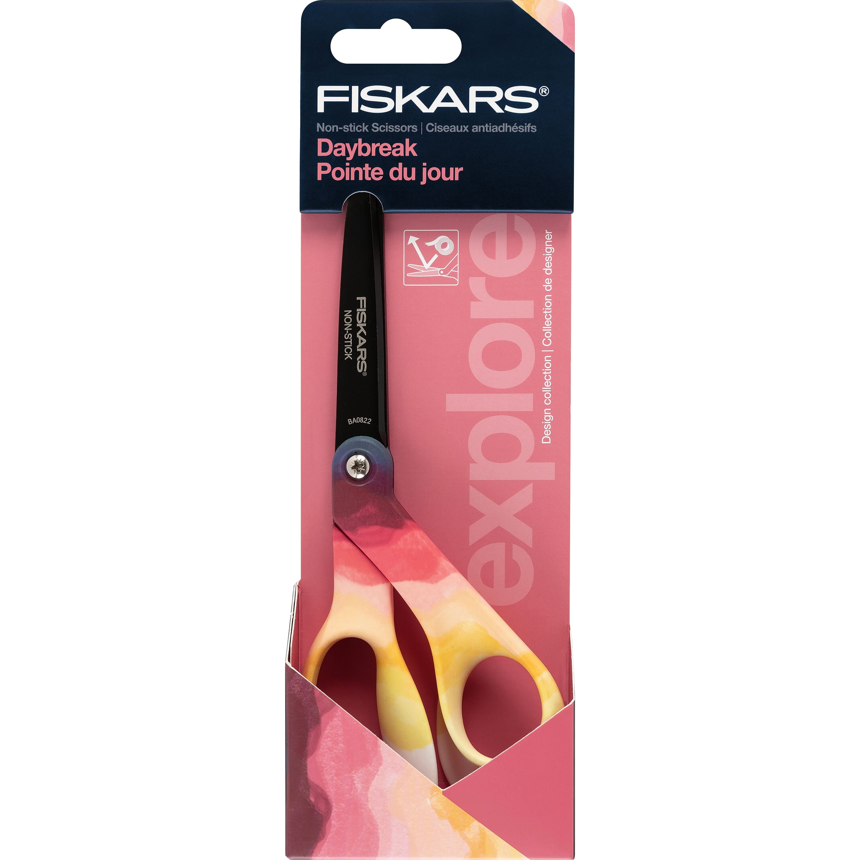 Fiskars Explore 8 inch Fashion Non-Stick Scissors, Daybreak, 1 Piece, Everyday Adult Scissors