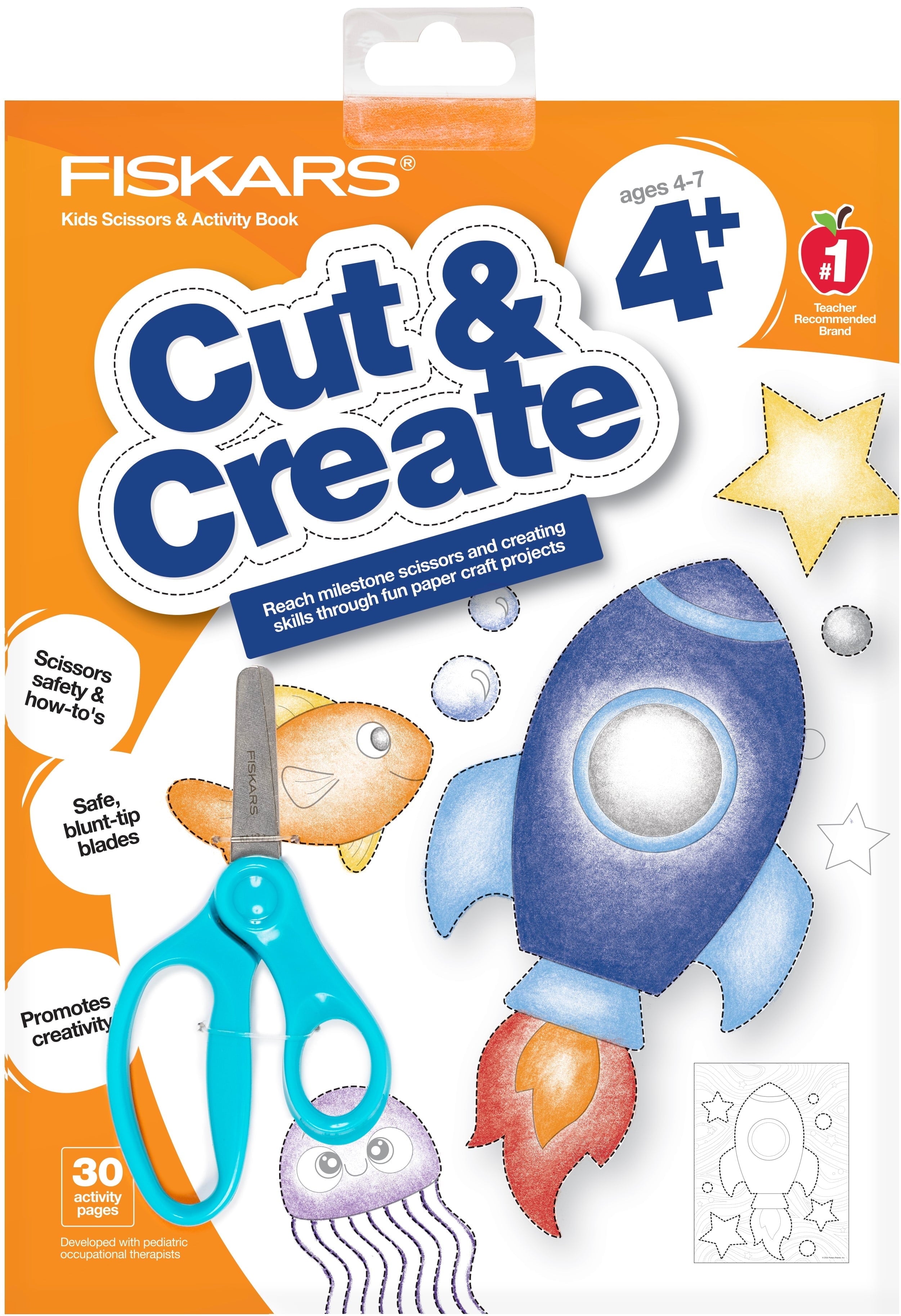 Fiskars® Kids Cutting Activity Book (Age 4+) with Blue Blunt-tip Kids Scissors (5 in.)