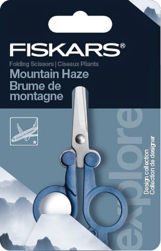 Fiskars Folding Scissors with Double-Loop Handle Stainless Steel, 4", Mountain Haze Blue