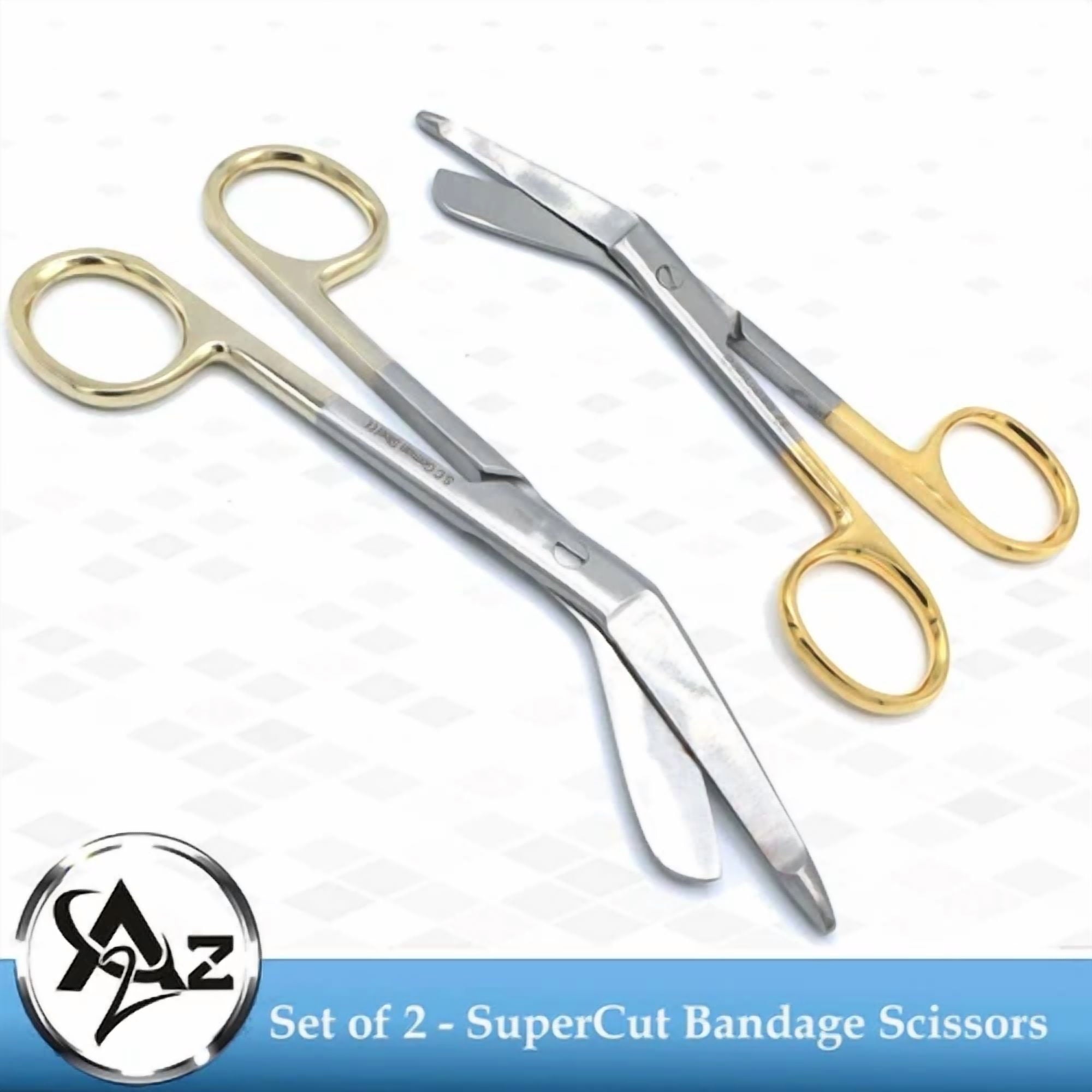Fyna -2 Supercut Lister Bandage Scissors 5.5" + 4.5'', One Serrated Blade, Gold Handle