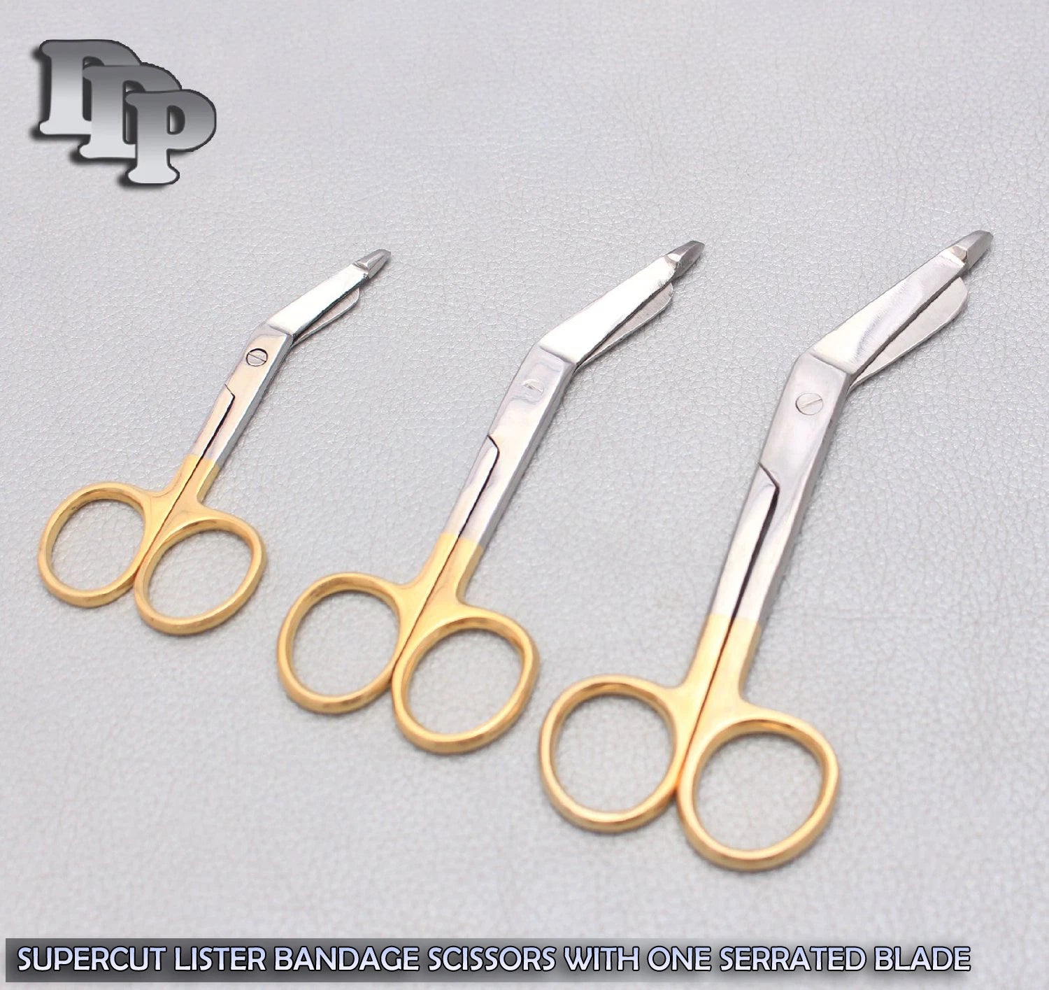 Fyna -3 Supercut Lister Bandage Scissors 3.5" + 5.5" + 7.5" Gold Handle Serrated Blade