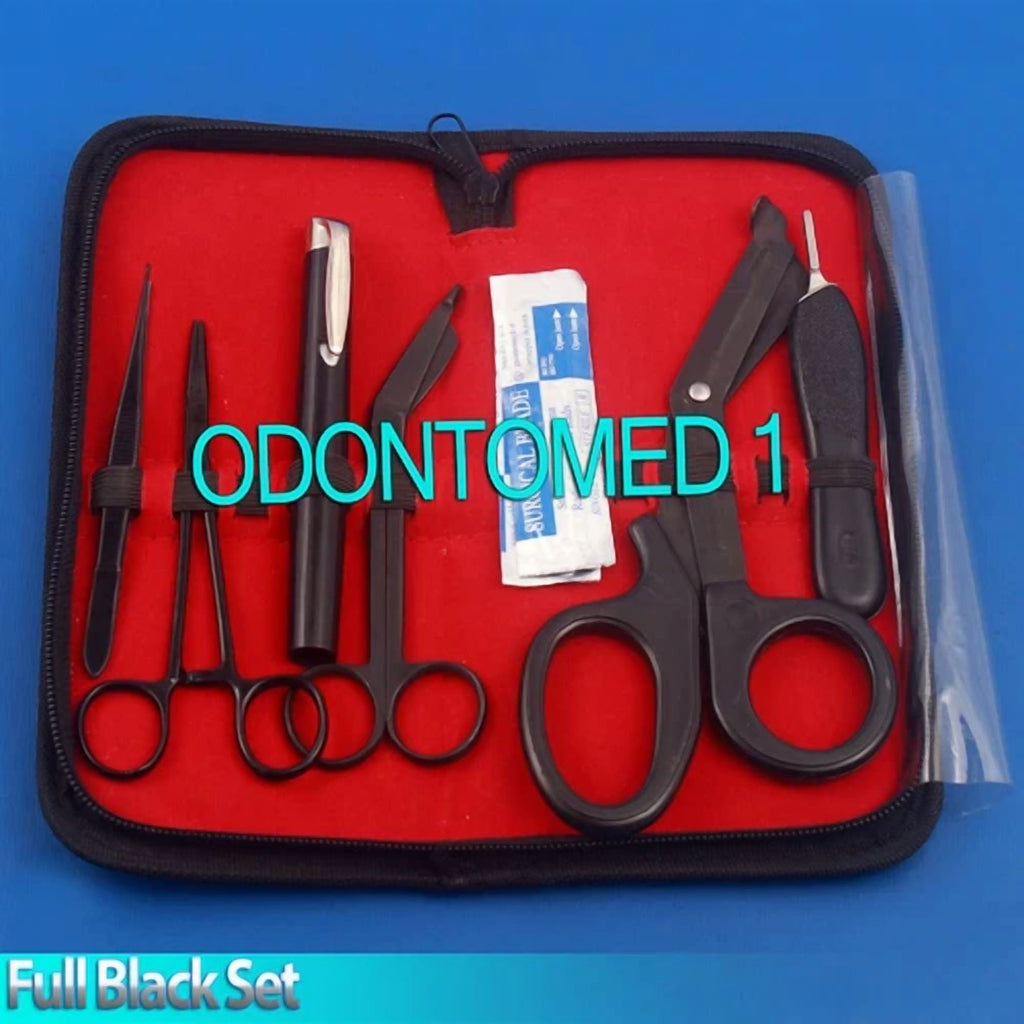 Fyna -Emt Penlight Bandage Scissors Mayo Needle Splinter Full Black 6 Pcs Set+4Blades