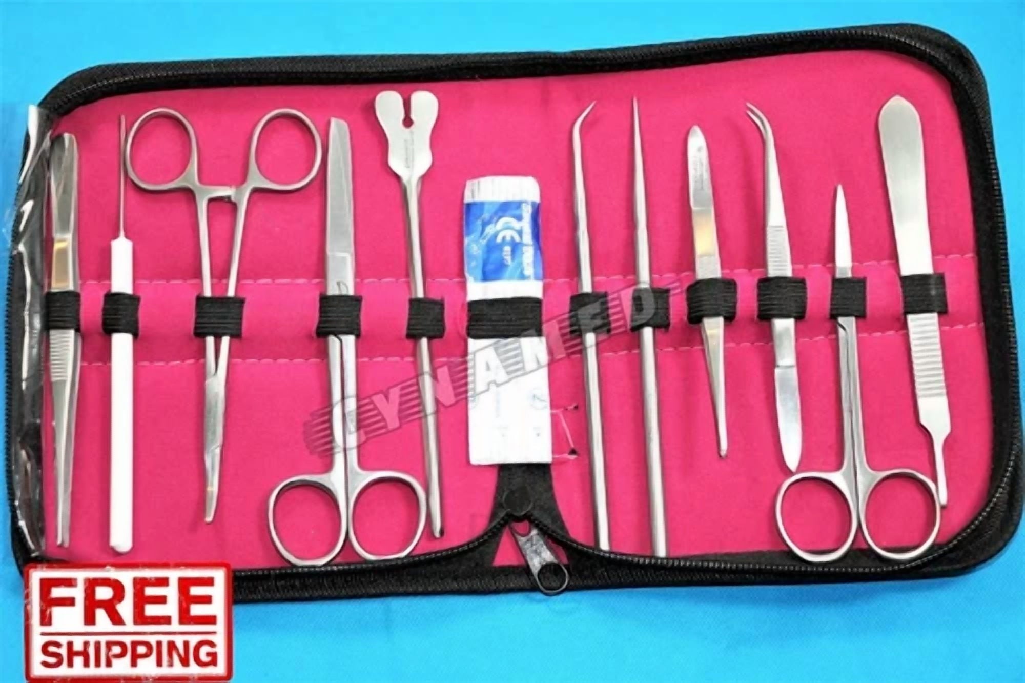 Fyna -German Dissecting Kit Of 12 Pcs, Scissors, Forceps, Probe, Blades, Needle Etc