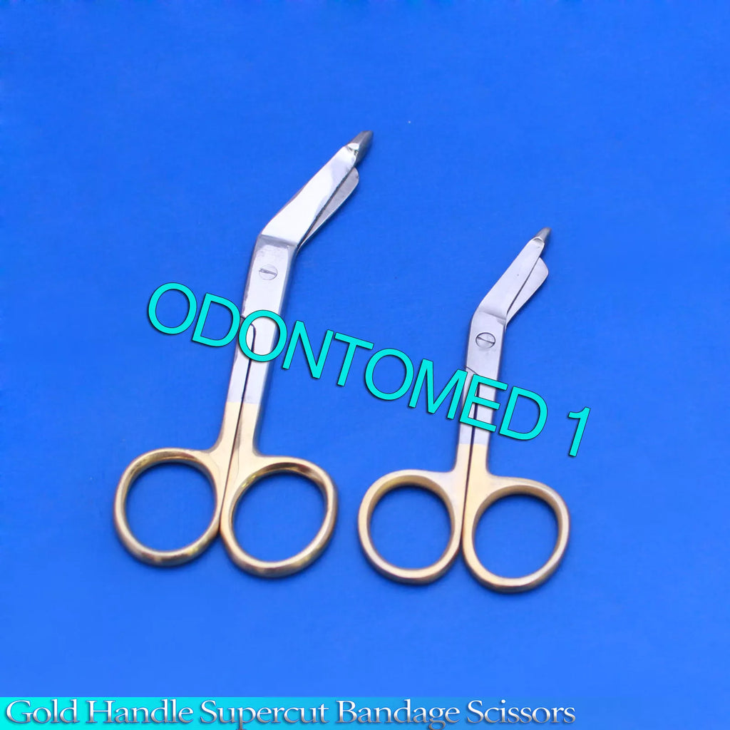 Fyna -Set Of 2 Gold Handle Supercut Bandage Scissors 3.5"+5.5" With One Serrated Blade