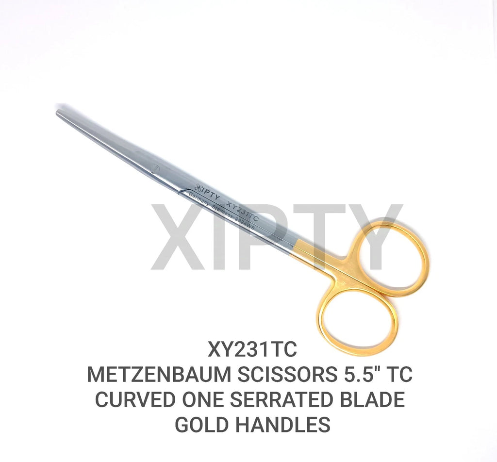 Fyna -Tc Metzenbaum Scissors 5.5'' Curved One Serrated Blade Gold Handles