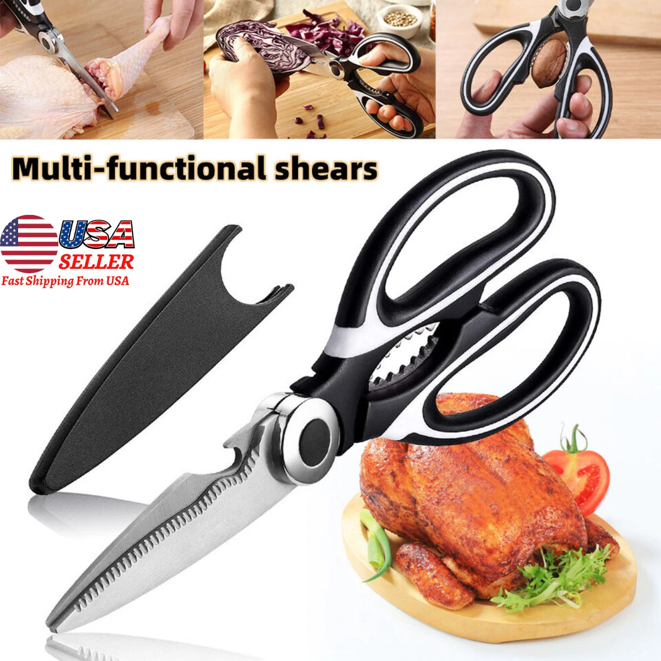Kitchen Scissors Heavy Duty Stainless Steel Multipurpose Ultra Sharp Shears
