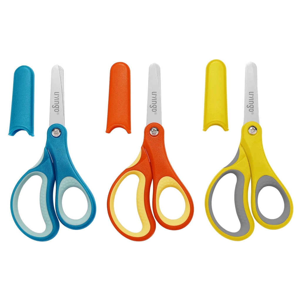 LIVINGO 3 Pack 5" Blunted Tip Safety Scissors, Left & Right Handed Red Yellow Blue