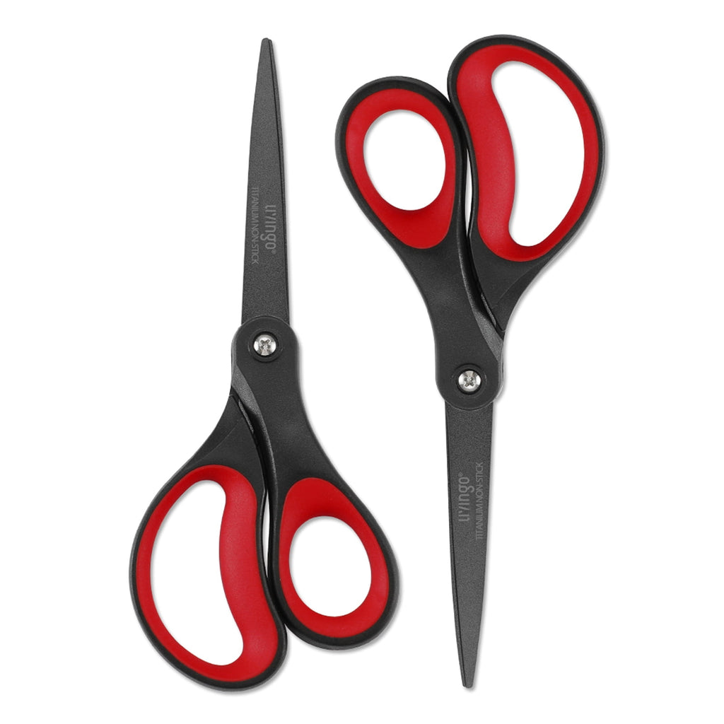 LIVINGO 8" Titanium Non-Stick Scissors, All Purpose for Office, 2 Pack Red Black