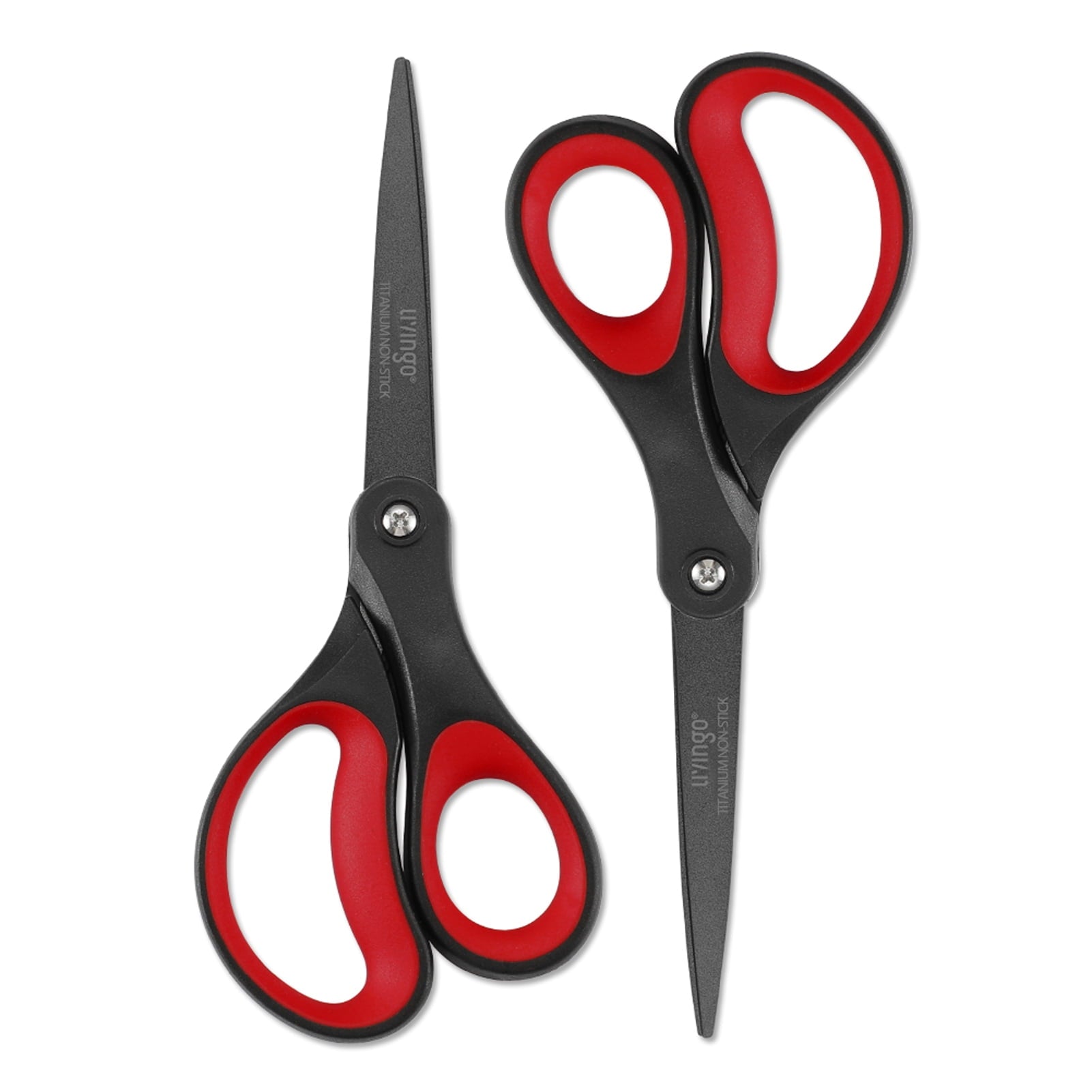 LIVINGO 8" Titanium Non-Stick Scissors, All Purpose for Office, 2 Pack Red Black