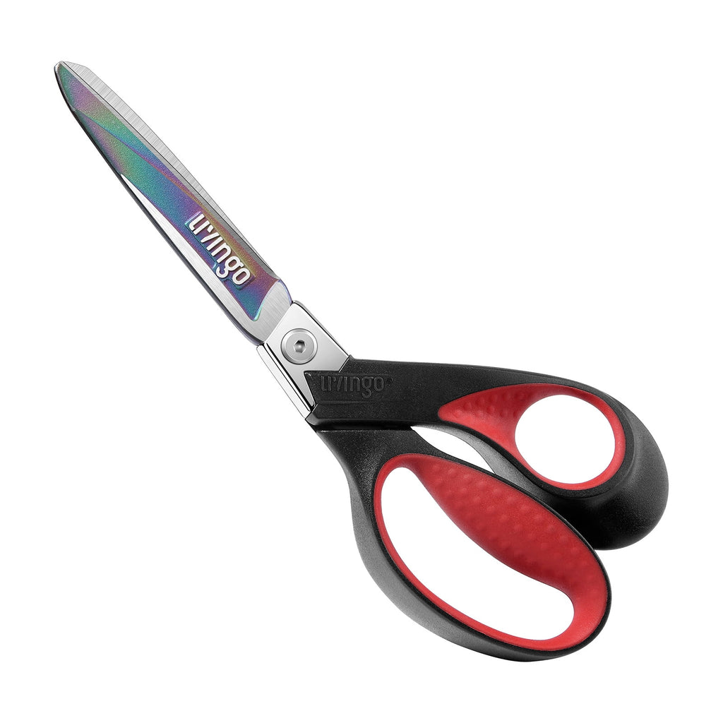 LIVINGO 9” Scissors All Purpose Heavy Duty Sharp Industrial Multipurpose Shears for Cutting Fabric Leather Felt, Titanium Coated Hot Forged Steel, Red Black