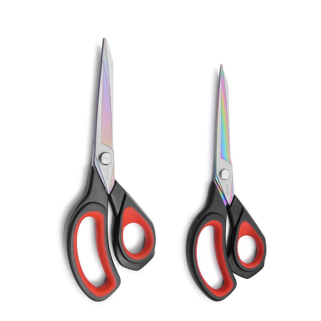 LIVINGO Fabric Scissors, 2 Pack Professional Titanium Sharp Heavy Duty Shears 9.5" / 8.5" Red