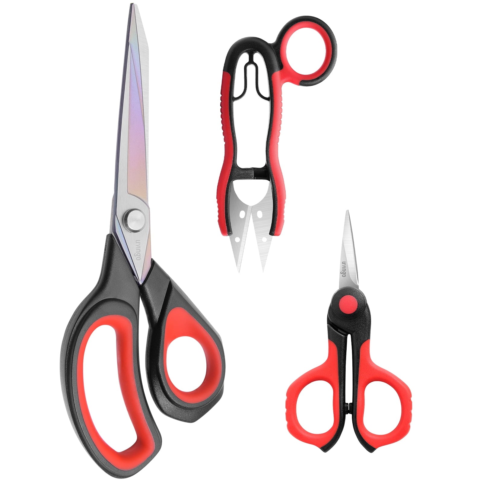 LIVINGO Sharp Sewing Scissors Set Titanium Fabric Cutting Scissors Thread Snips Embroidery Red