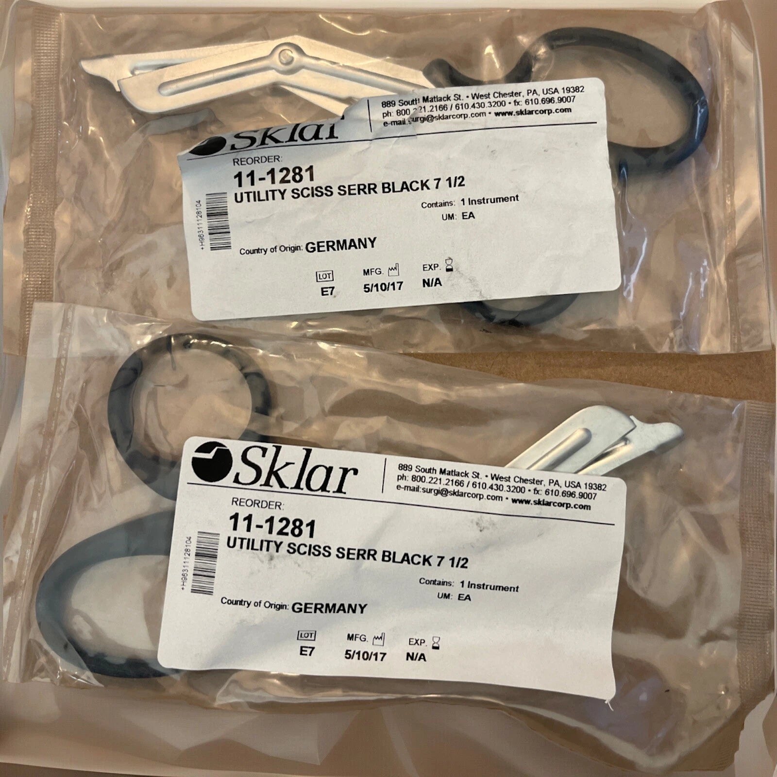 Lot Of 2 Sklar 11-1281 Utility Scissors Serrated 7-1/2" Black Handle - Brand New