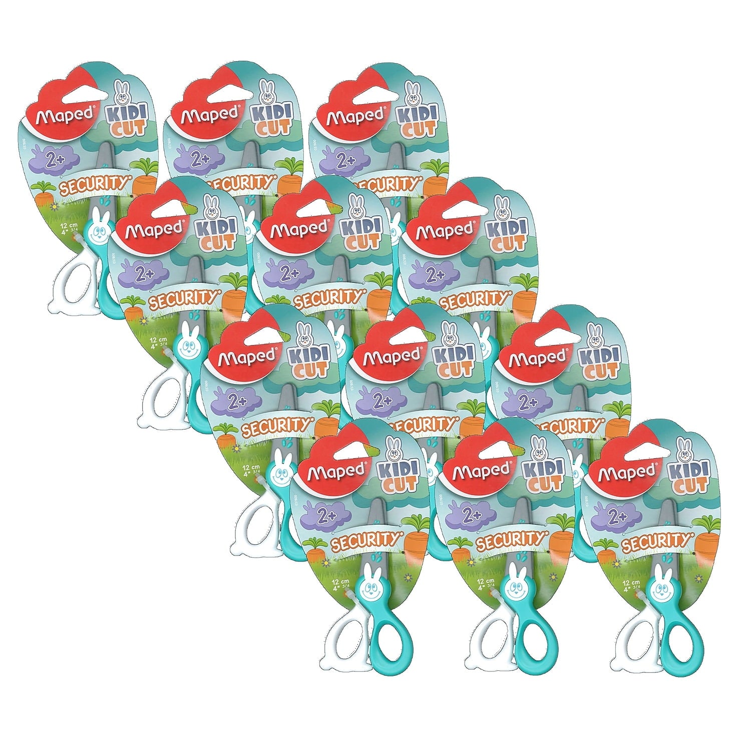 Maped Kidicut Safety Scissors Blunt Tip Green/White Handle Pack of 12 (MAP037800-12)