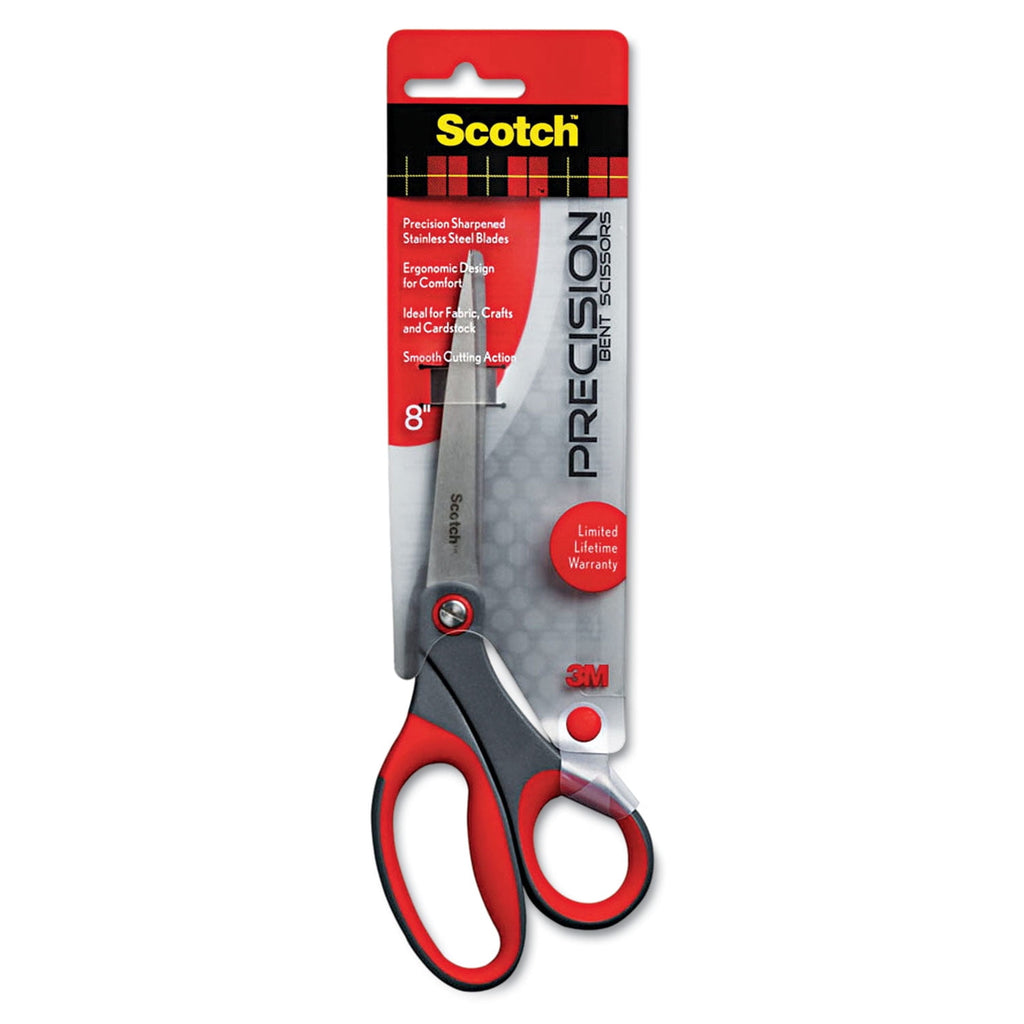Scotch Precision Scissors, 8" Long, 3.25" Cut Length, Gray/Red OffSet Handle