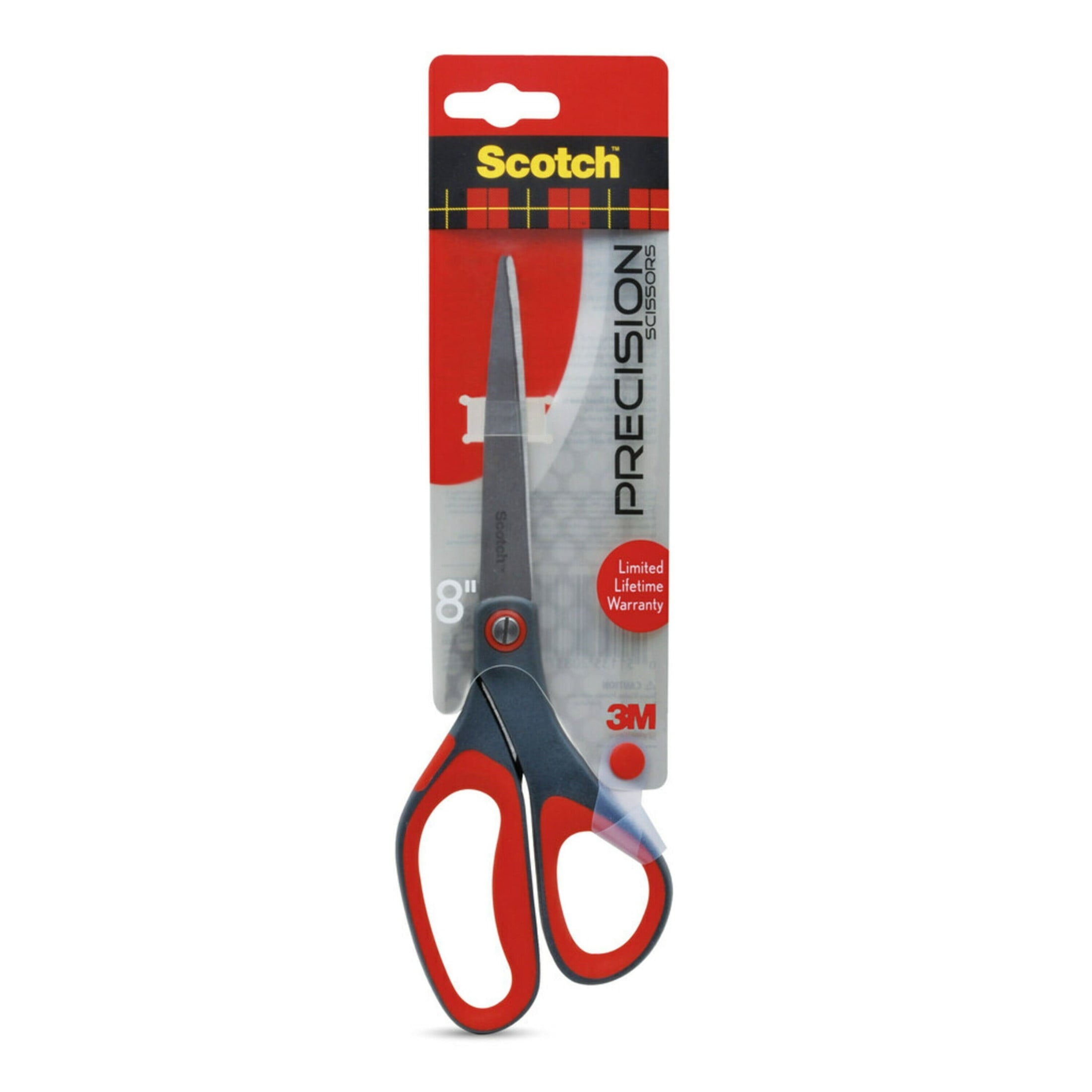 Scotch Precision Stainless Steel Crafting Scissors, 8", Pointed, Red & Gray